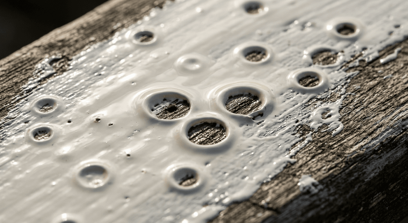 Cissing: Wet paint pulls away from spots as it goes on, leaving small round craters or bare islands like water on a waxed car