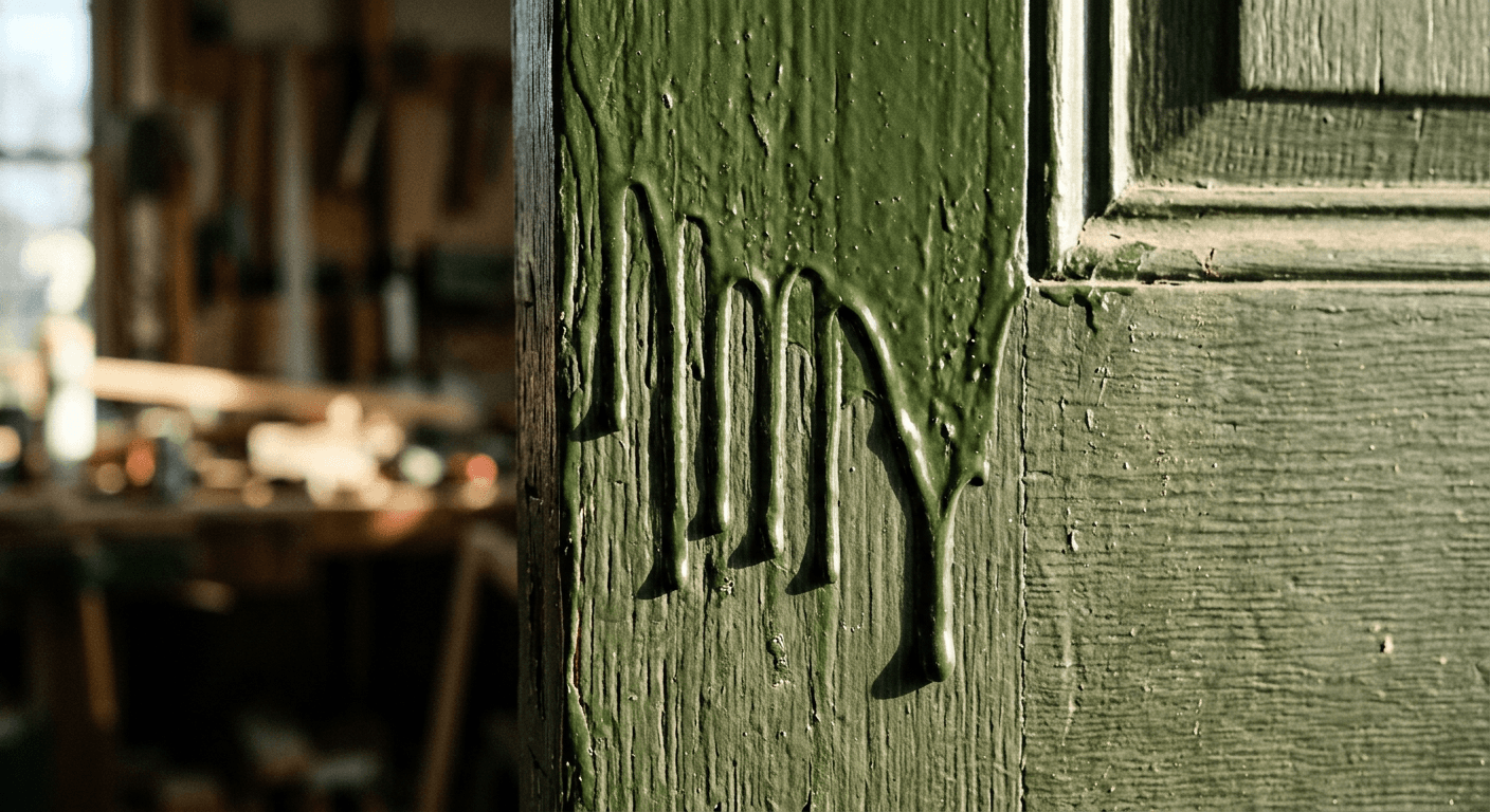 Runs, sags and curtains: Dried drips with fat rounded edges, or a wave of paint that has slid down a door panel or moulding