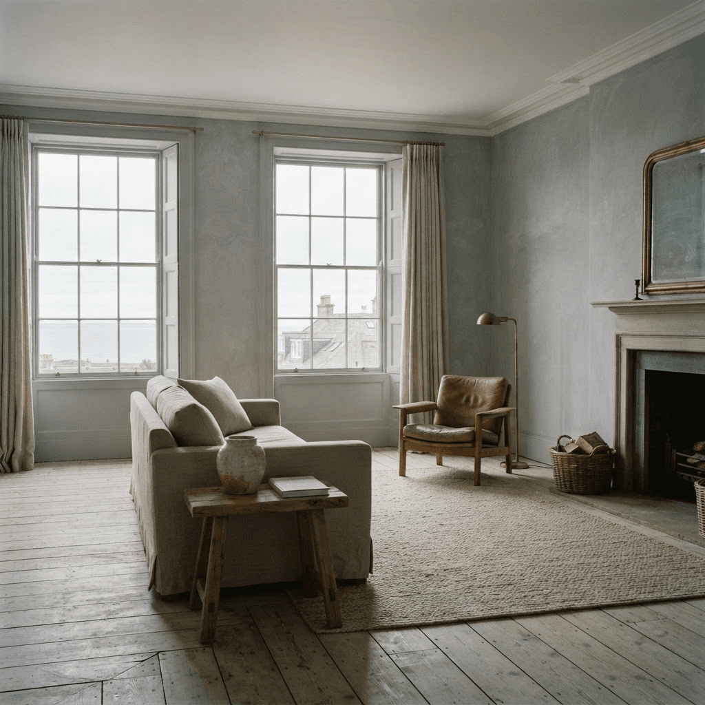 Immaculately painted sitting room in a coastal St Andrews townhouse