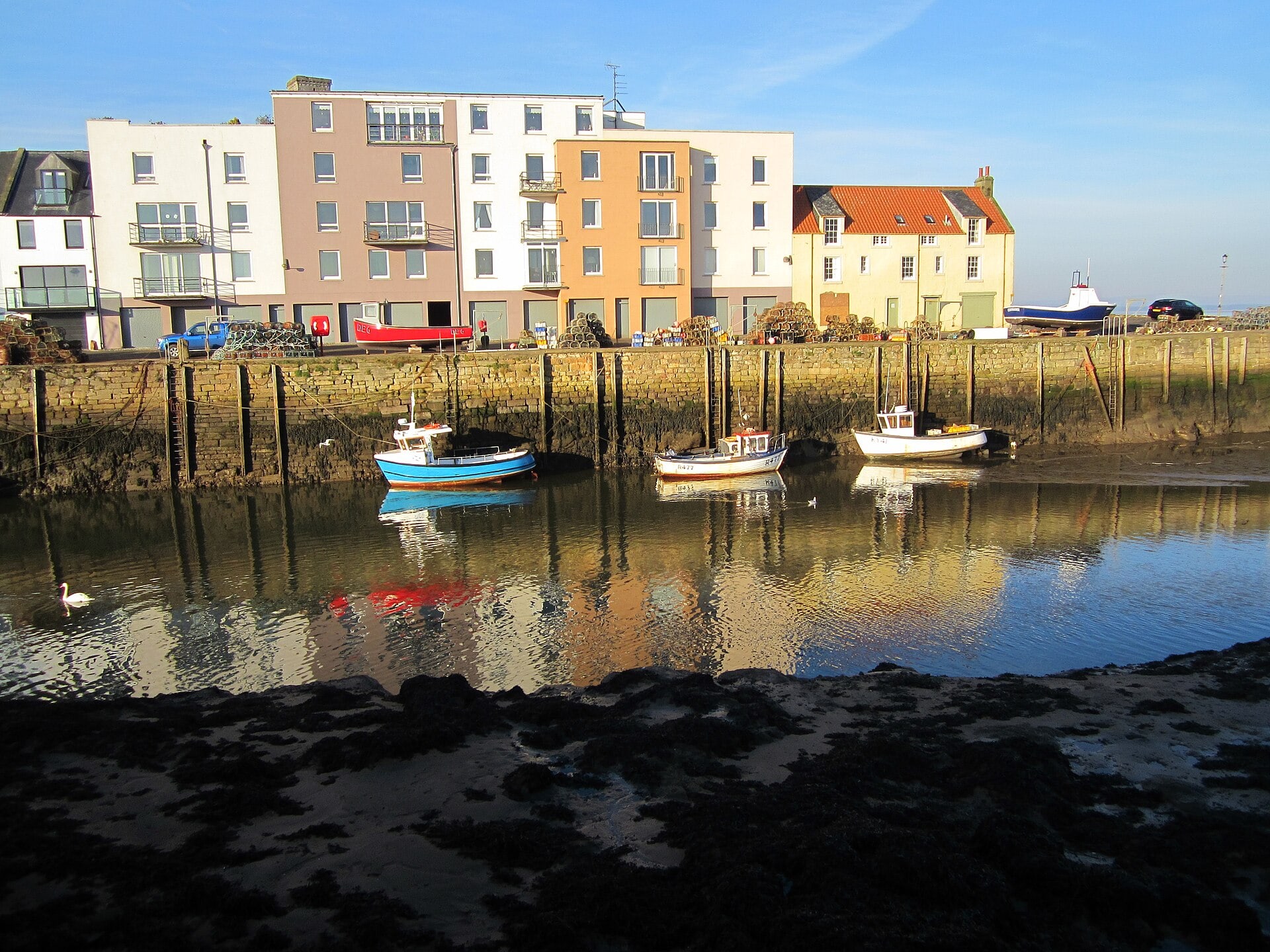 Fishing boats and harbourside buildings at St Andrews Harbour