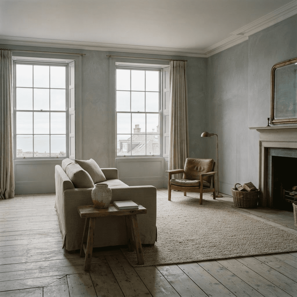 Immaculately painted sitting room in a coastal St Andrews townhouse