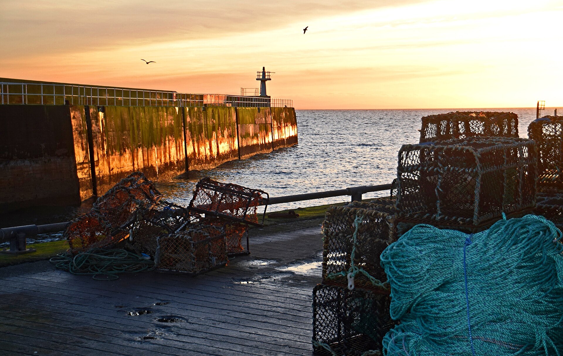 Creels and harbour wall at Pittenweem in the East Neuk of Fife