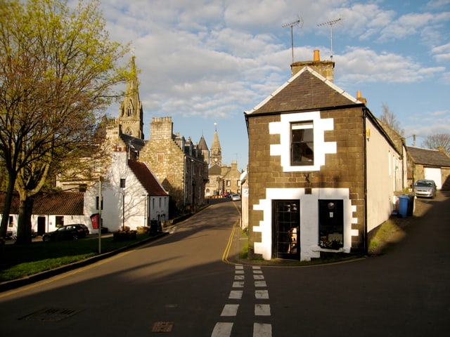 Traditional stone houses on a street in Falkland, Fife